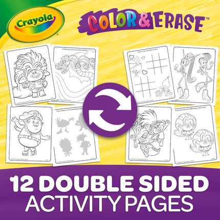 CRAYOLA Trolls Color & Erase Sticker Activity Pad, 12 páginas reutilizables para colorear de Trolls y 100 calcomanías, regalo