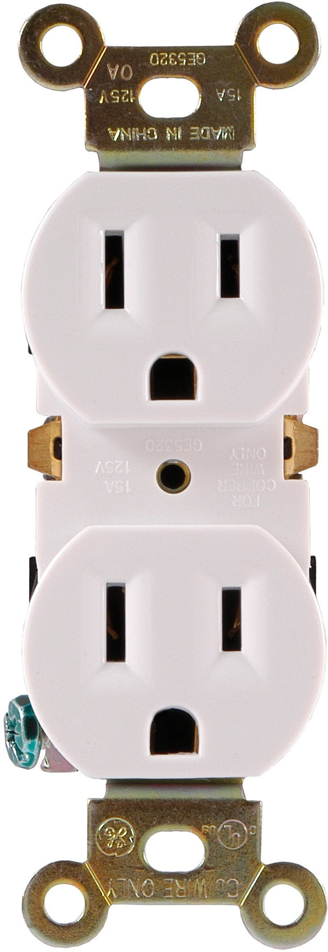 Tomacorriente dúplex GE, tomacorriente de 3 clavijas, blanco, tomacorriente de pared, fácil instalación, 15 amperios, listado UL, tomacorriente de pared, 54864, 1 paquete