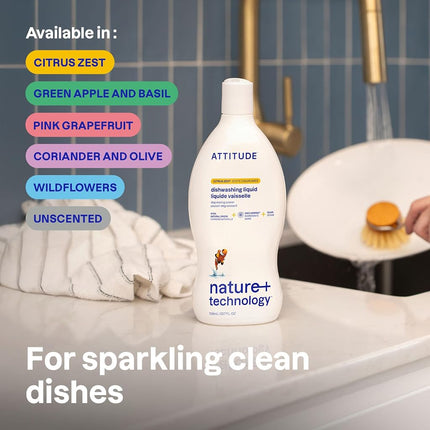 ATTITUDE Liquid Dish Soap, Non-toxic, Advanced Degreasing Power, ECOLOGO Certified, Pink Grapefruit, 23.7 Fluid Ounce