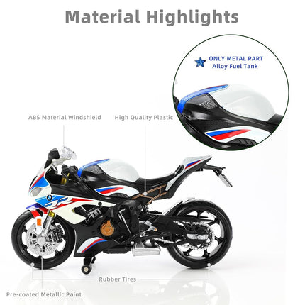 Risopen 1:12 S1000RR Motorcycle Model Toy Mini Alloy Metal Diecast Motorcycle Model White Motorycle Toy Collection for Men Boys