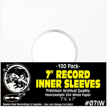 (100) White Paper Innersleeves With a Hole for 7" 