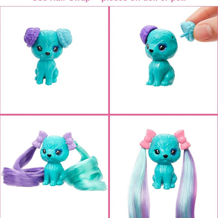 Barbie HBG41 - Color Reveal Balon Lalka zmiana włosów, Glitter Violet zestaw zabaw z 25 fryzur i niespodzianek świątecznych, wiek 3+