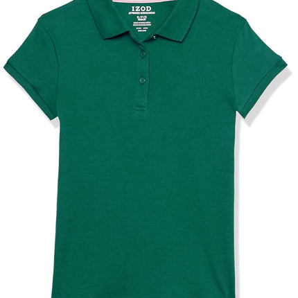 Izod Girls' School Uniform Short Sleeve Polo Shirt, Button Closure, Comfortable & Soft Interlock Fabric, Forest Green, 16