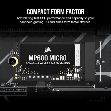 Corsair MP600 MICRO 2TB M.2 NVMe PCIe x4 Gen4 SSD – M.2 2242 – Up to 7,000MB/sec Sequential Read – High-Density 3D TLC NAND – Compatible with Lenovo Legion Go and Thin PCIe 4.0 Laptops – Black