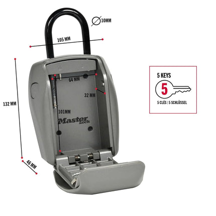 MASTER LOCK High Security Portable Key Safe, Medium 105 x 188 x 43 mm, Outdoor, for Home Office Industries Vehicles