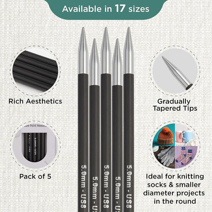 KnitPro Karbonz Double Pointed Needles 6" (15cm) | 5.00 mm