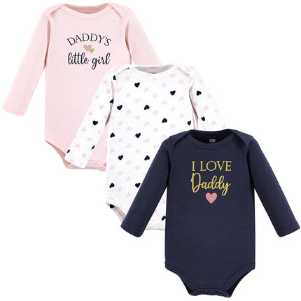 Hudson Baby unisex-baby Bodis de algodón de manga larga, Girl Daddy Pink Navy, 12-18 meses