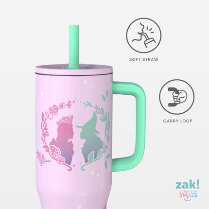 Zak Designs Wicked: vaso de viaje Sutton para llevar, 887 ml, acero inoxidable con aislamiento al vacío, pajita de silicona y asa de transporte para bebidas frías (Glinda y Elphaba)