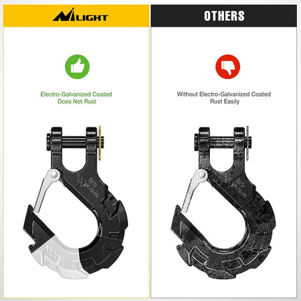 Nilight Forged Steel Winch Hook 3/8" Grade 70 Safety Latch Winch Cable Hook Stopper & Clevis Slip Hook Sets, Included Allen Wrench,Max 35,000 lbs,2 Years Warranty, Black