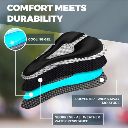 Roam Gel Bike Seat - Extra Soft Gel Bicycle Seat - Bike Saddle Cushion with Water & Dust Resistant Cover (Black)