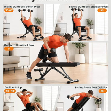 AIRHOP Upgraded Adjustable Weight Bench, Bench Press Full Body Workout, Quick Fold Space Saving, Workout Bench for Home Gym Strength Training
