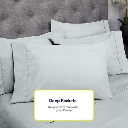 Juego de sábanas Sweet Home Collection de 6 piezas, 1500 hilos, microfibra fina, bolsillo profundo, fundas de almohada adicionales, excelente relación calidad-precio, tamaño matrimonial, azul porcelana
