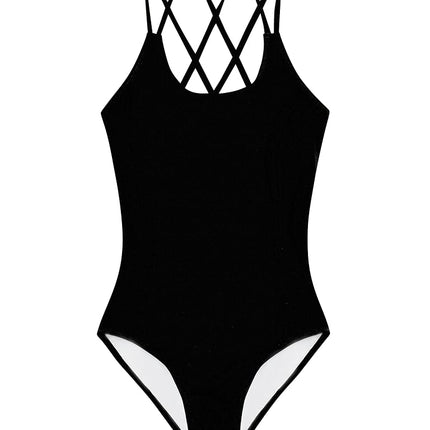 Kanu Surf Girls' Reese UPF 50+ Beach Sport Criss-Cross One Piece Swimsuit, Solid Black, 16