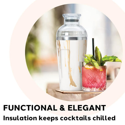 OGGI Groove Insulated Cocktail Shaker-17oz Double Wall Vacuum Insulated Stainless Steel Shaker, Tritan Lid has Built in Strainer, Ideal Cocktail Mixer, Martini Shaker, Margarita Shaker, Gold Marble