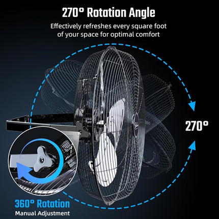 Simple Deluxe Ventilador Industrial de Pared de 18 Pulgadas, Ventilador de Metal de Ventilación Comercial de 3 Velocidades para Almacén, Invernadero, Taller, Patio, Fábrica y Sótano, Alta Velocidad, Negro