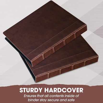 Marspark 2 Pcs Vintage Hardback 3 Ring Binder Professional Leather Binder Organizer Round Rings Holds 200 Sheets with 2 Inner Pockets(1 Inch,Brown)