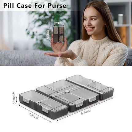 FYY Daily Pill Organizer,2 Pcs 7 Compartments Portable Pill Case Travel Pill Organizer,[Folding Design] Pill Box for Purse Pocket to Hold Vitamins,Cod Liver Oil,Supplements and Medication-Clear Black