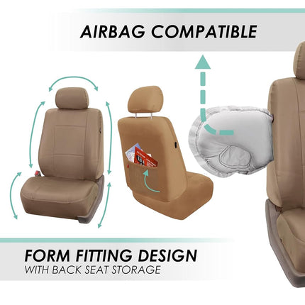 FH GROUP FH-PU002115 Classic PU Leather Car Seat Covers Airbag Compatible And Split Bench PU Leather Solid Beige