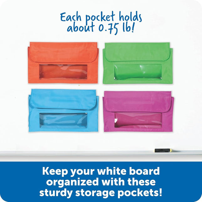 Learning Resources Magnetic Storage Pockets, Whiteboard Accessory Case, Classroom Organization, Set of 4 in 4 Colors (LER6447)