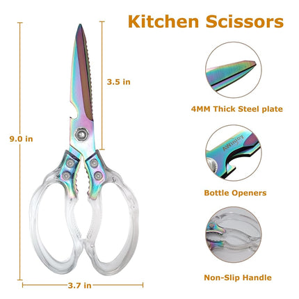 AWinjoy Heavy Duty Sharp Kitchen Scissors, Dishwasher Safe, Cooking Shears for Meat, Chicken, Fish, Poultry, Herb, Bread (Blade Gold)