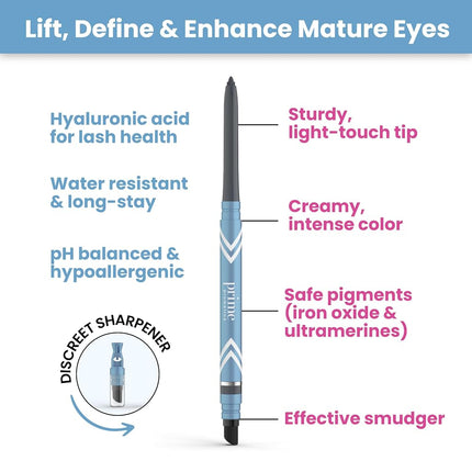 PRIME PROMETICS PrimeEyes Glide Eyeliner for Mature Women – Waterproof, Long-Stay and Mess-Proof – Gel Cream Texture, Discreet Sharpener and Effective Smudger (Mulberry)