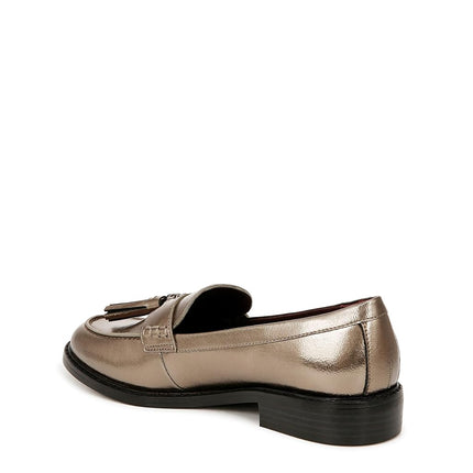 Franco Sarto Mocassins Femme Carolynn Low Slip on à Pompom, Métallisé Étain, 5.5