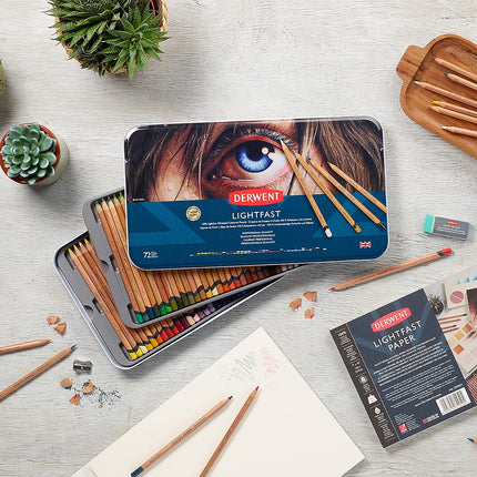 Derwent Lightfast Pencils Set Of 72 In Tin, 4mm Round Core, Premium Core Strength, Creamy Texture, Ideal For Fine Art Drawing & Colouring, Professional Quality, 2302722