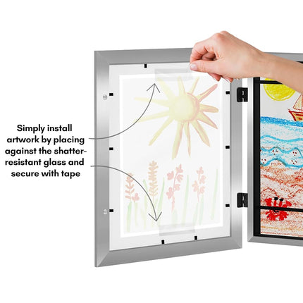 Americanflat - 2 Pack - Kids Artwork Display Frame Changeable (Silver) - Magnetic Door Holds 100 Art Pieces - A4 Size Display with Mount or 10x12.5 Without Mount - My Mini Masterpiece