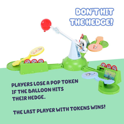 Bluey Moose Keepy Uppy Game Help, Bingo, and Chilli Keep the Motorized Balloon in the Air With the Character Paddles For 2-3 players Ages