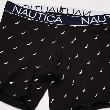 Nautica Men's 3-Pack Classic Cotton Stretch Boxer Briefs, Sea Cobalt/Alloy/Sail Printblack White, XL