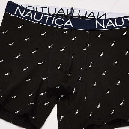 Nautica Men's 3-Pack Classic Cotton Stretch Boxer Briefs, Sea Cobalt/Alloy/Sail Printblack White, M (Pack of 3)