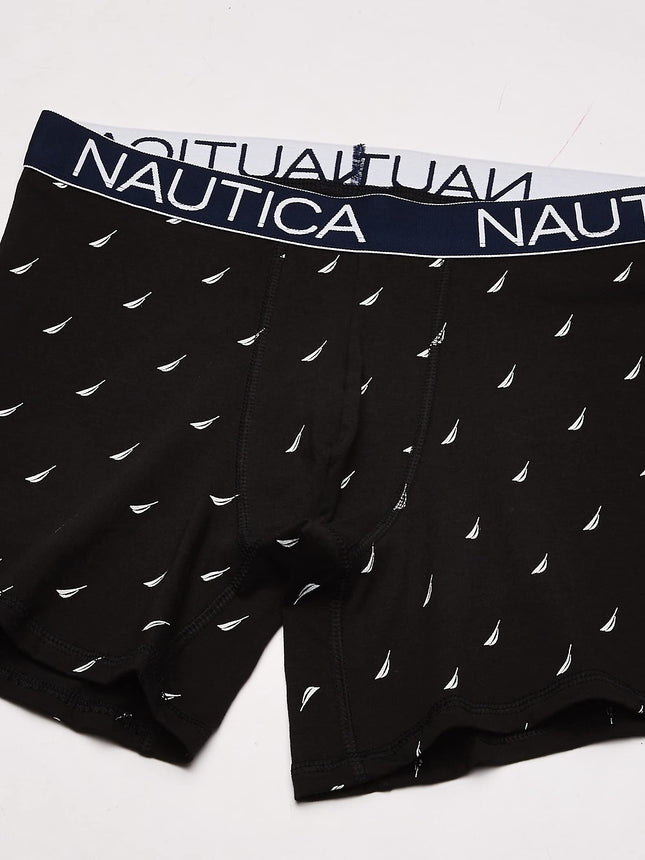 Nautica Men's 3-Pack Classic Cotton Stretch Boxer Briefs, Sea Cobalt/Alloy/Sail Printblack White, M (Pack of 3)