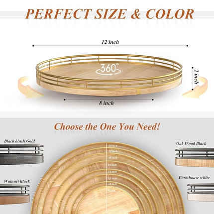 Farmhouse Oak 12" Lazy Susan Turntable Organizer for Cabinet, Round Wooden Lazy Susan Organization and Storage for Dining Table, Pantry, Kitchen, Countertop, Cupboard,Home Decor