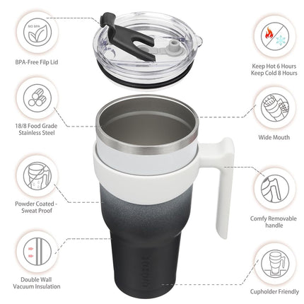BJPKPK Tumbler with Handle and Straw 40 oz Insulated Tumblers with Lid Stainless Steel Travel Coffee Cups,Day & Night