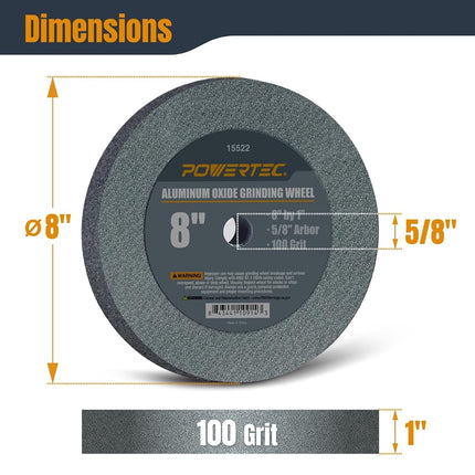 Meule à l'oxyde d'aluminium POWERTEC 15522-P2 grain 100, 203,2 mm x 25,4 mm avec alésage de 15,88 mm, 2 unités