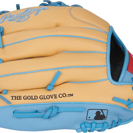 Rawlings | Select Pro Lite Series Francisco Lindor Youth Baseball Glove | 11.5 Inch | Right Hand Throw | Camel/Columbia Blue