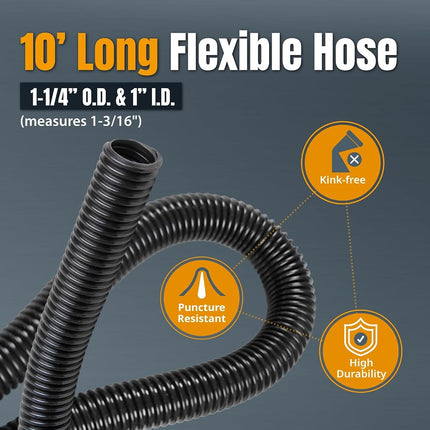 POWERTEC 70175 10 Ft. Dust Collection Hose Kit with 5 Fittings for Woodworking Power Tools Home and Wet/Dry Shop Vacuums