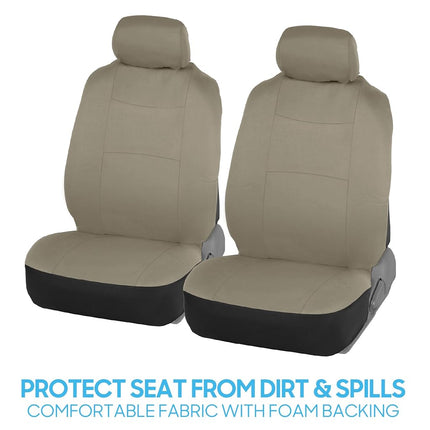 BDK PolyPro Seat Covers Full Set in Solid Beige – Front and Rear Split Bench Seat, Easy to Install for Auto Trucks Van SUV Car