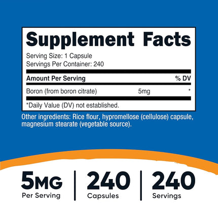 Nutricost Boron Capsules 5mg, 240 Vegetarian Capsules - Gluten Free and Non-GMO