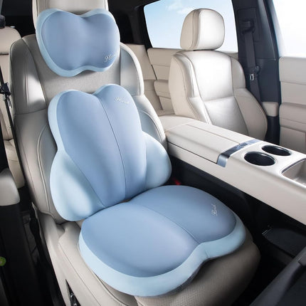 FLORICH Lot de 3 coussins de siège pour voiture, oreillers de soutien lombaire, appui-tête de voiture, coussins de siège ultra-épais en mousse à mémoire de forme, coussin de dossier anti-pression pour chaise de bureau (bleu)