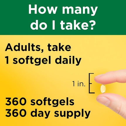 Nature Made Extra Strength Vitamin D3 5000 IU Softgels (125 mcg), 360 Count for Bone Health† Value Size (Packaging May Vary)