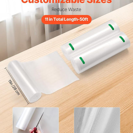 VEVOR Vacuum Sealer Bags, 2 Rolls 11 In x 50 Ft, Non-BPA Food Grade Seal A Meal Bags, Customizable Freezer-friendly Vac Sealing Bag for Food Saver, Food Storage Vacuum Bags for Meal Prep or Sous Vide