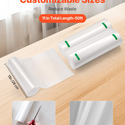 VEVOR Vacuum Sealer Bags, 2 Rolls 11 In x 50 Ft, Non-BPA Food Grade Seal A Meal Bags, Customizable Freezer-friendly Vac Sealing Bag for Food Saver, Food Storage Vacuum Bags for Meal Prep or Sous Vide