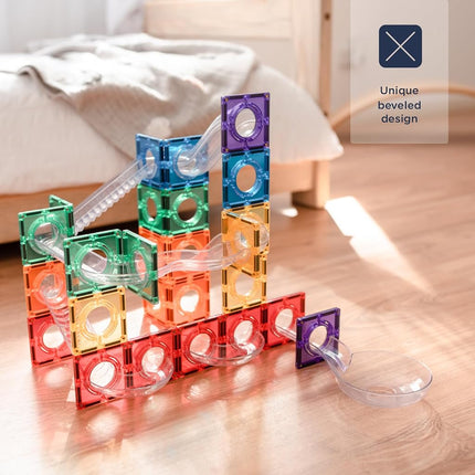 CONNETIX Magnetic Tiles Rainbow Ball Run Pack, 92 Pieces