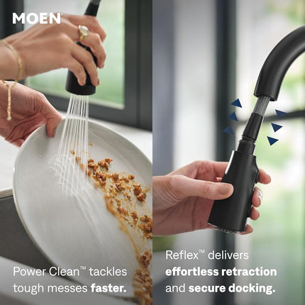 Moen 87233BL Adler One-Handle High Arc Pulldown Kitchen Faucet with Power Clean, Matte Black