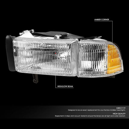 DNA MOTORING HL-OEM-DR94-4P, OEM style Headlight Assembly (Driver and Passenger Side),White