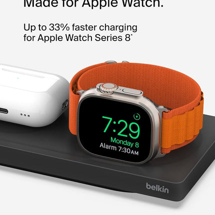 Belkin MagSafe 3-in-1 Wireless Charging Pad - Fast Wireless Charging for Apple Watch, iPhone 14, iPhone 13 & iPhone 12 series, & AirPods - MagSafe Charging Station For Multiple Devices - Black