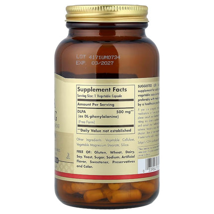 Solgar Dlpa 500 Mg, 100 Vegetable Capsules - Free Form Dl-phenylalanine - 100 Servings, 100 Count (Pack of 12)