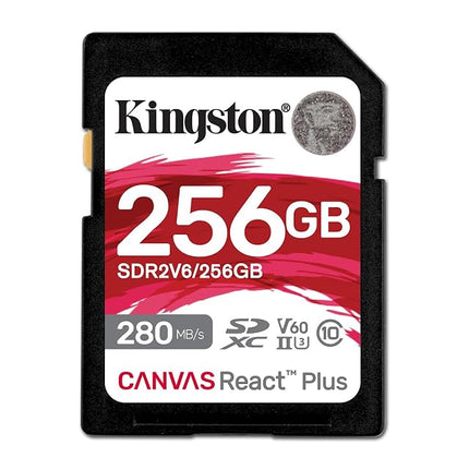 Kingston Canvas React Plus V60 SD 256GB SDXC UHS-II 280R/150W U3 V60 for Full HD/4K
