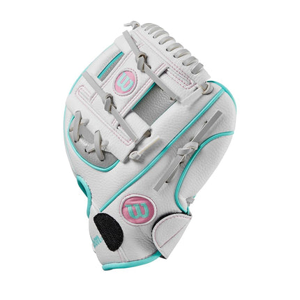 Wilson 2024 A200™ EZ Catch™ 10” T-Ball Glove - Right Hand Throw, Silver/White/Teal